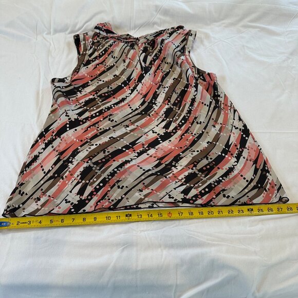 2X Abstract Print Sleeveless Cowl Neck Blouse Pink Black Flowy Dressy Office Top - Picture 14 of 15
